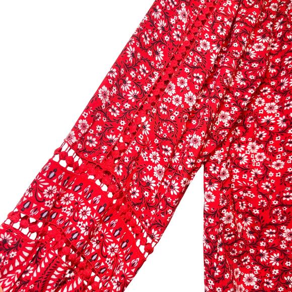 Fever Floral Paisley Red Peasant Blouse Top Cold Shoulder Women’s Size Small - Picture 2 of 7